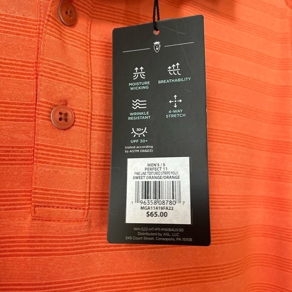 Walter Hagan Perfect 11 Fine Line Textured Stripe Polo in Sweet Orange - Picture 5 of 7